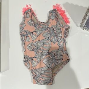 Tropical Leaf Print Kids Swim One Piece